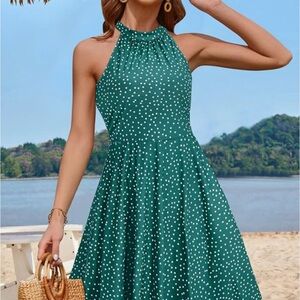 Amazon Green Halter Sundress Resort Wear